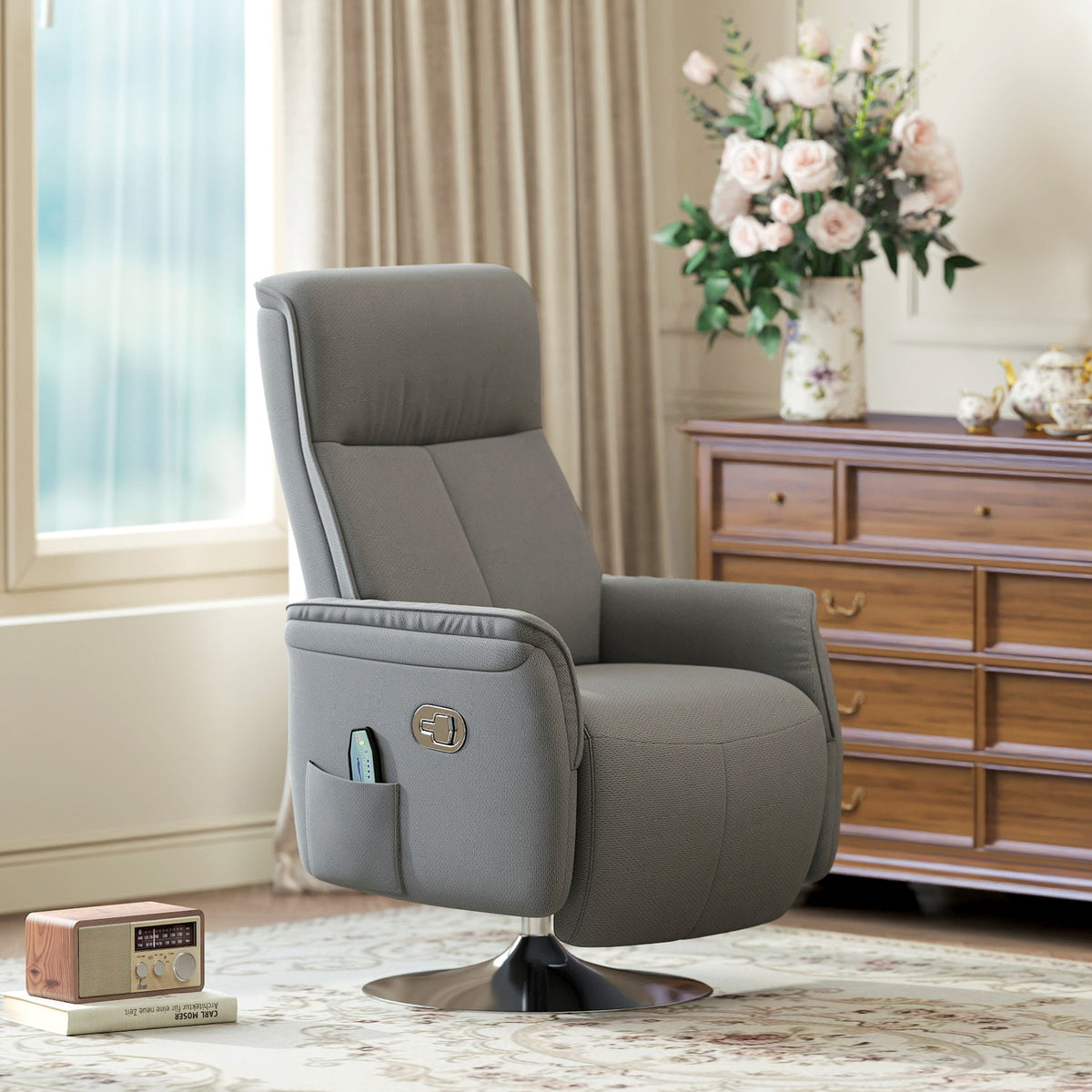 Fauteuil relax massant fauteuil de relaxation inclinable pivotant dossier et repose-pieds réglable 68,5x77x117cm gris-1