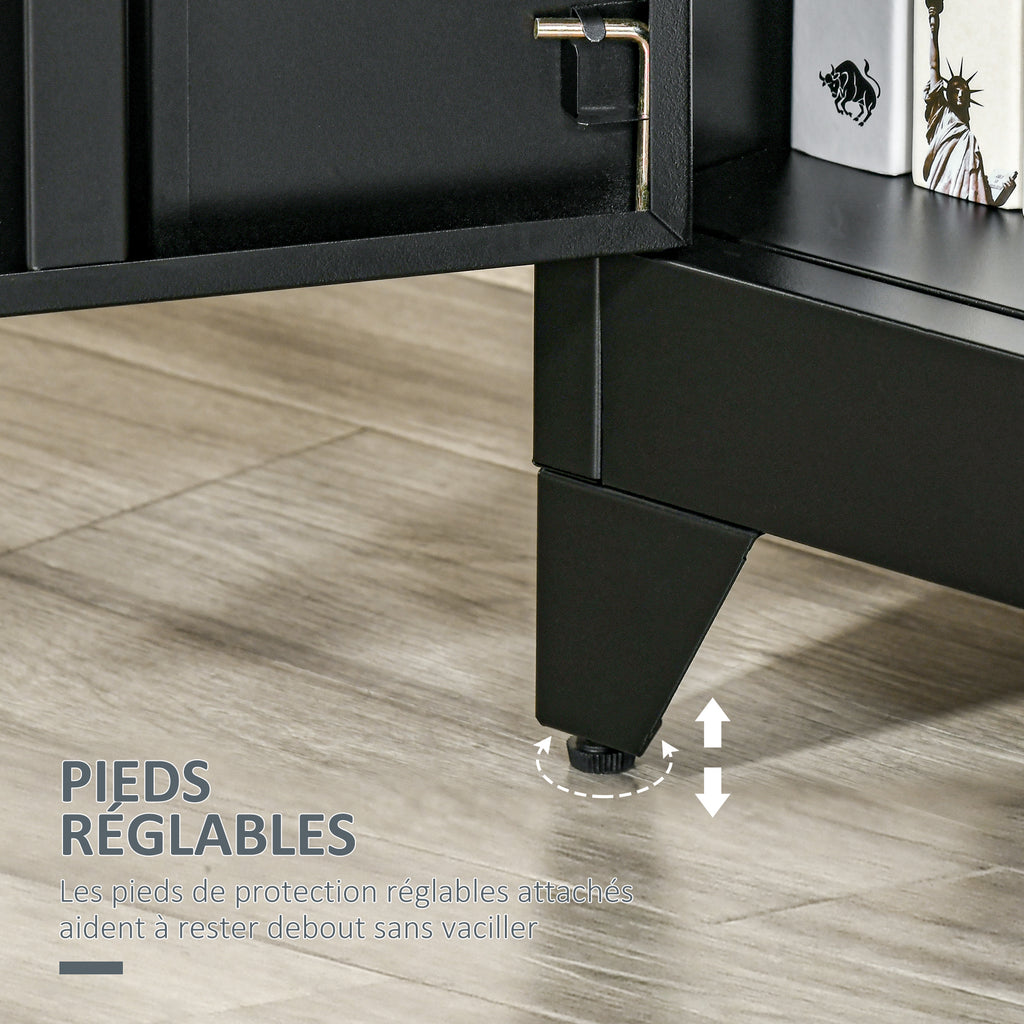 Armoire de Rangement métal Garde-robe Caisson de dossier Armoire Bureau sur pied Style Industriel - 2 étagères - Noir-6