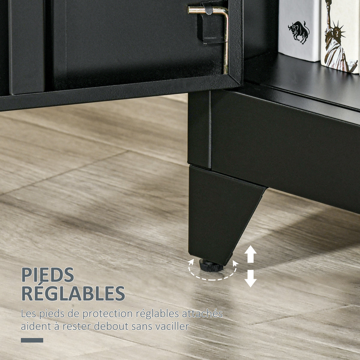 Armoire de Rangement métal Garde-robe Caisson de dossier Armoire Bureau sur pied Style Industriel - 2 étagères - Noir-6