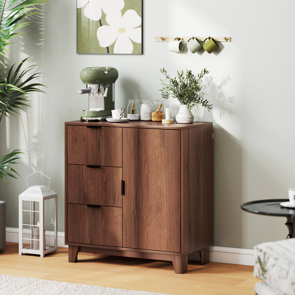 Buffet salon meuble de rangement avec placard à porte 3 tiroirs et étagère réglable 75 x 39 x 80 cm, effet bois marron-9