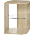 Table d'Appoint Guéridon Design Contemporain Bout de Canapé étagère Verre trempé Bois naturel-0