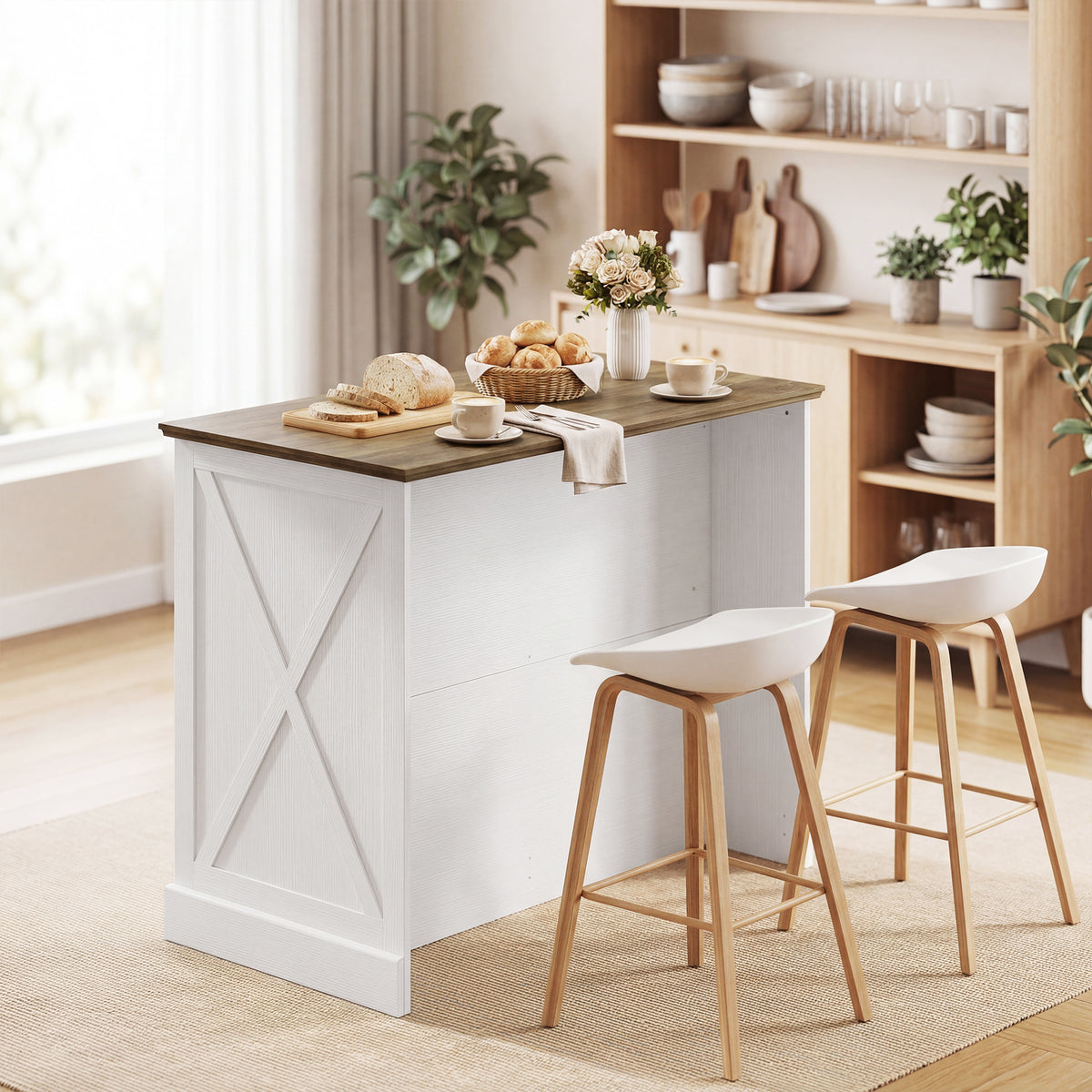 Îlot central cuisine, buffet cuisine, meuble de rangement avec 2 tiroirs 2 portes coulissantes, étagère réglable, blanc-1