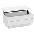 Table basse relevable, table de salon avec compartiment caché et 2 tiroirs, 100 x 50 x 44 cm, blanc-0