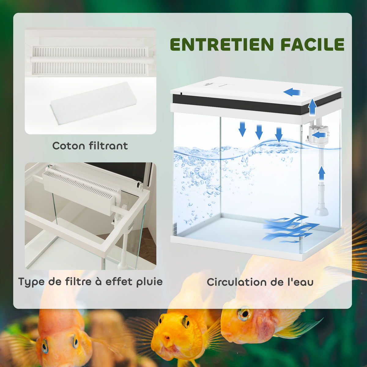 Petit aquarium complet 14L aquarium en verre avec système de filtration éclairage LED pompe à eau 30 x 20 x 33 cm blanc-3