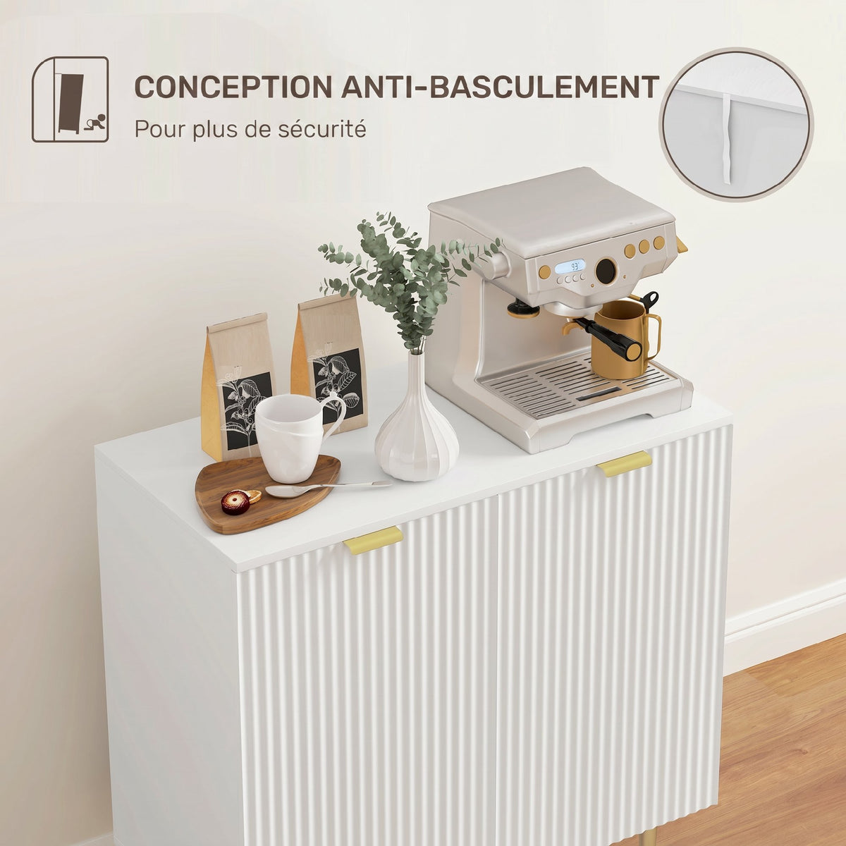 Buffet Cuisine, Meuble de Rangement avec 2 Portes, Étagère Réglable, Pieds Métalliques Surélevés, 80 x 40 x 80 cm, Blanc-6