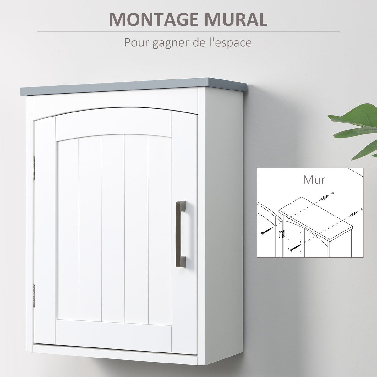 Meuble wc suspendu armoire à pharmacie murale armoire salle de bain rangement avec porte et étagère réglable - 41 x 18,5 x 52 cm - MDF - blanc-5