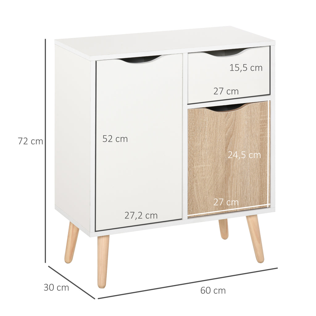 Buffet Meuble de Rangement Design scandinave 2 placards tiroir Coulissant Bois Blanc chêne Clair-2