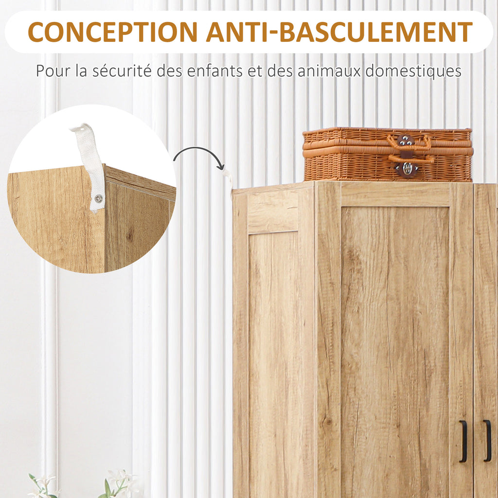 Armoire à vêtements armoire de rangement 2 portes et 2 tiroirs avec tringle - 80 x 54 x 180 cm-5