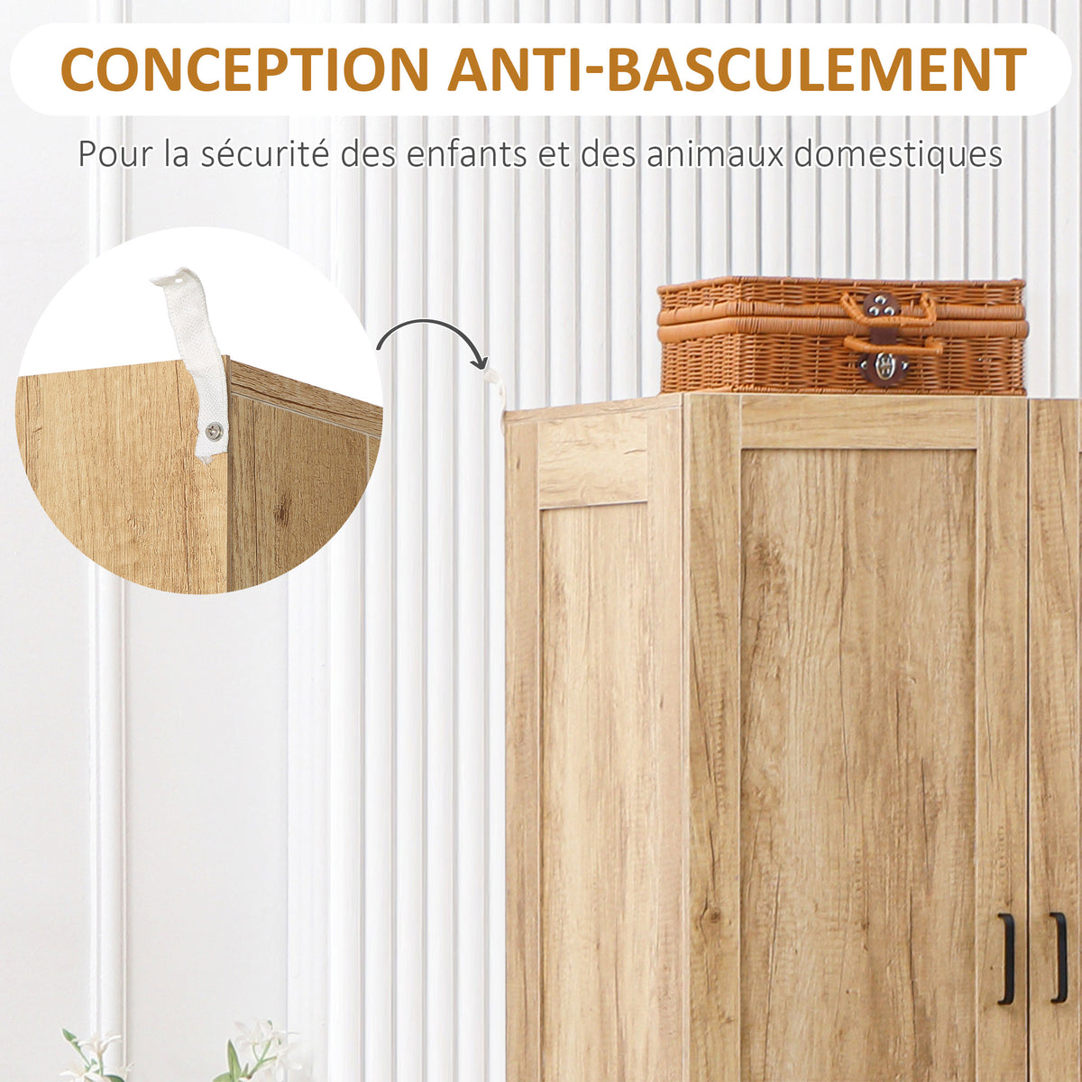 Armoire à vêtements armoire de rangement 2 portes et 2 tiroirs avec tringle - 80 x 54 x 180 cm-5