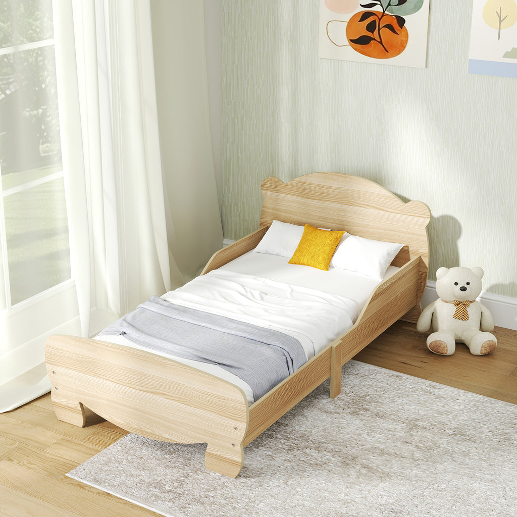 Lit enfant 70x140 cm avec barrières de sécurité thème d'ours pour garçons, filles, âgés de 3 à 6 ans, bois naturel-9