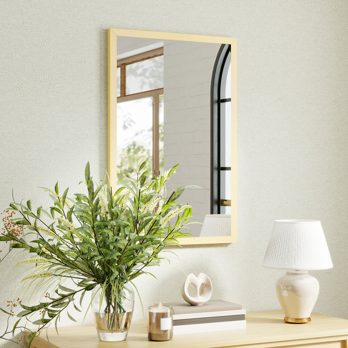 Miroir mural rectangulaire 60 x 40 cm, cadre en bois naturel, idéal pour la salle de bain, salon ou chambre-7