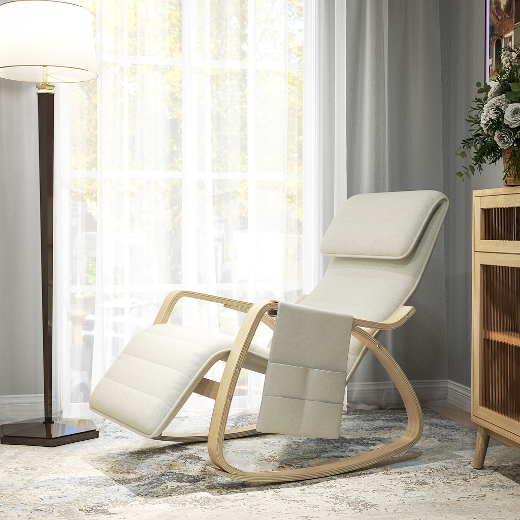 Fauteuil relax à bascule fauteuil allaitement avec repose-pieds réglable, poche latérale et appui-tête, blanc crème-8