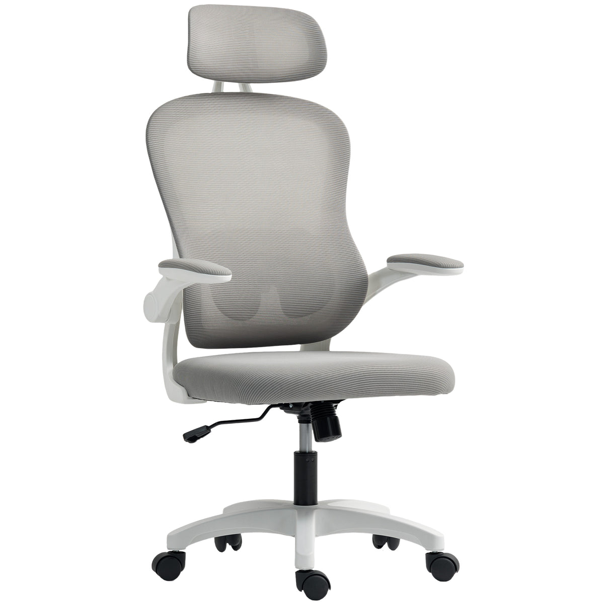 Chaise Bureau Ergonomique, Fauteuil de Bureau en Maille avec Accoudoirs Rabattables, Hauteur Réglable, 64x62x115cm, Gris-0