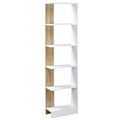 Bibliothèque Étagère de Rangement avec 5 Compartiments Ouverts Design Simple Moderne Blanc et Chêne-0