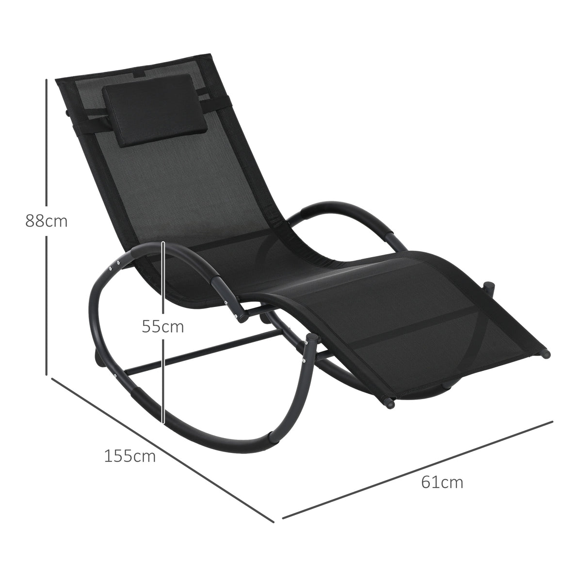Chaise longue à bascule avec tétière utilisation extérieure intérieure noir-2