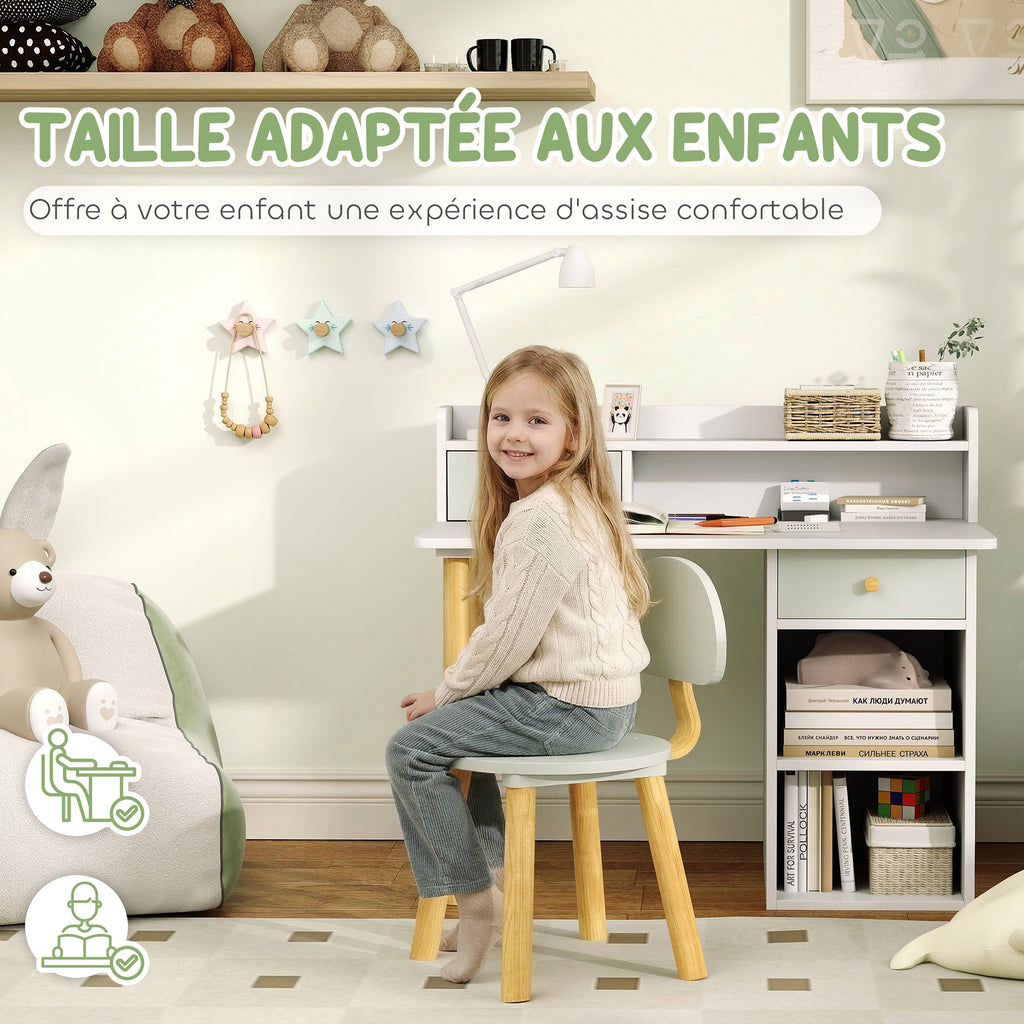 Bureau enfant avec chaise, table enfant et chaise avec 2 tiroirs et étagères ouvertes, 85 x 48 x 73 cm, vert-5
