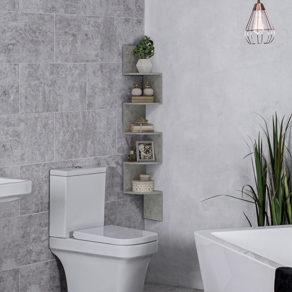 Étagère d'angle Murale de Rangement Forme Zigzag 20L x 20l x 126H cm 5 Niveaux Bois Gris-7