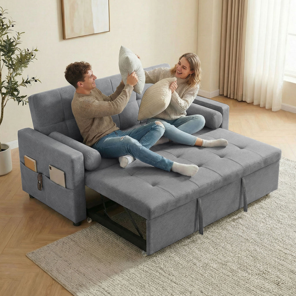 Canapé convertible 2 places 3 en 1 canapé-lit avec lit gigogne double dossier réglable 2 coussins 80,5x137,5x84cm gris-7