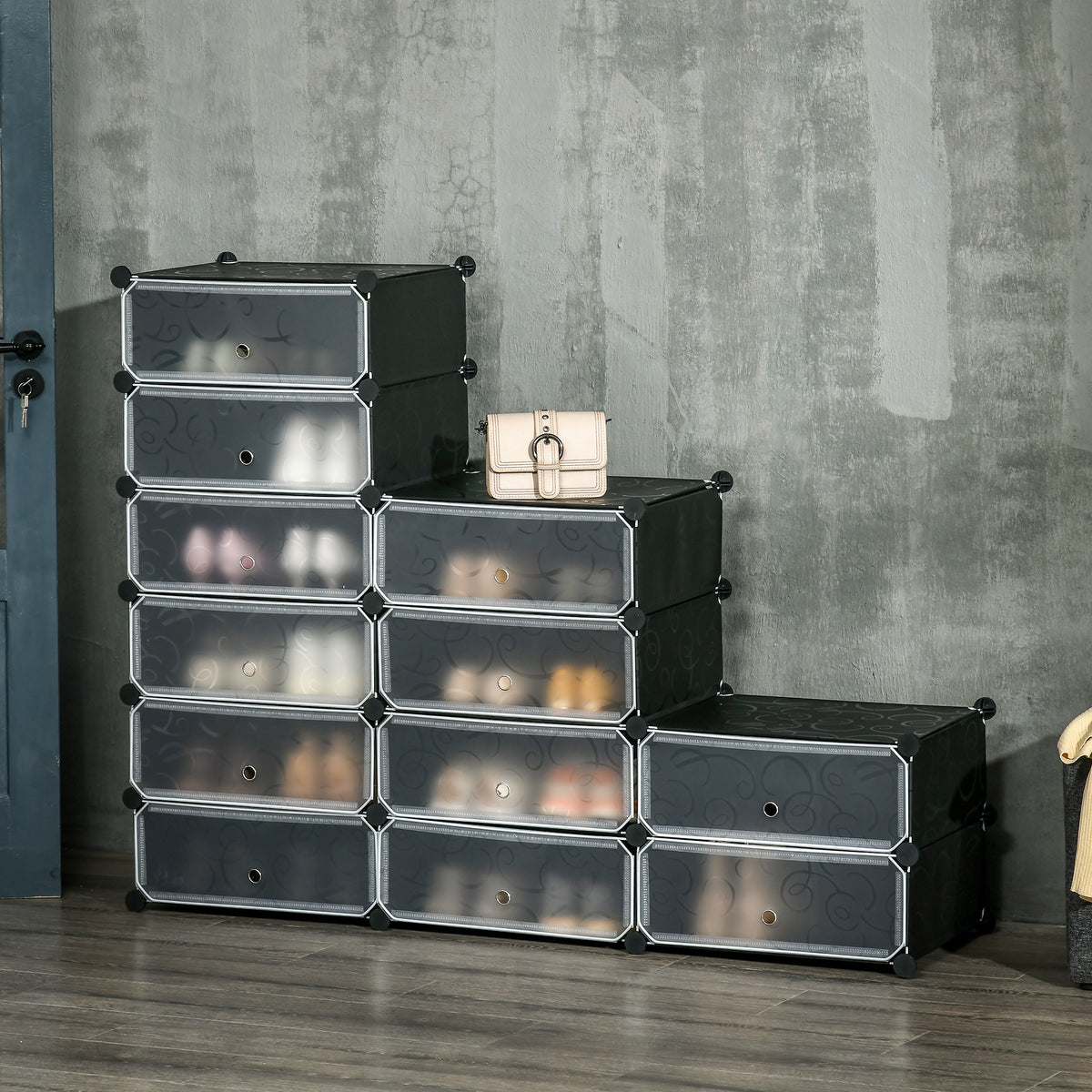 Armoire meuble à chaussures modulable 94L x 37l x 108H cm 12 cubes rectangulaires capacité 24 paires de chaussures-1