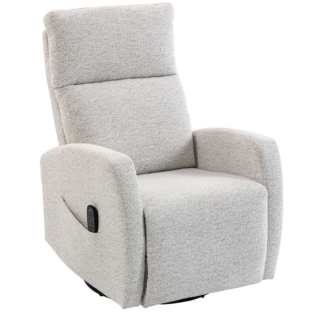 Fauteuil inclinable de massage et chauffage, fauteuil de relaxation en chenille, dossier réglable, pivotant 360°, crème-0