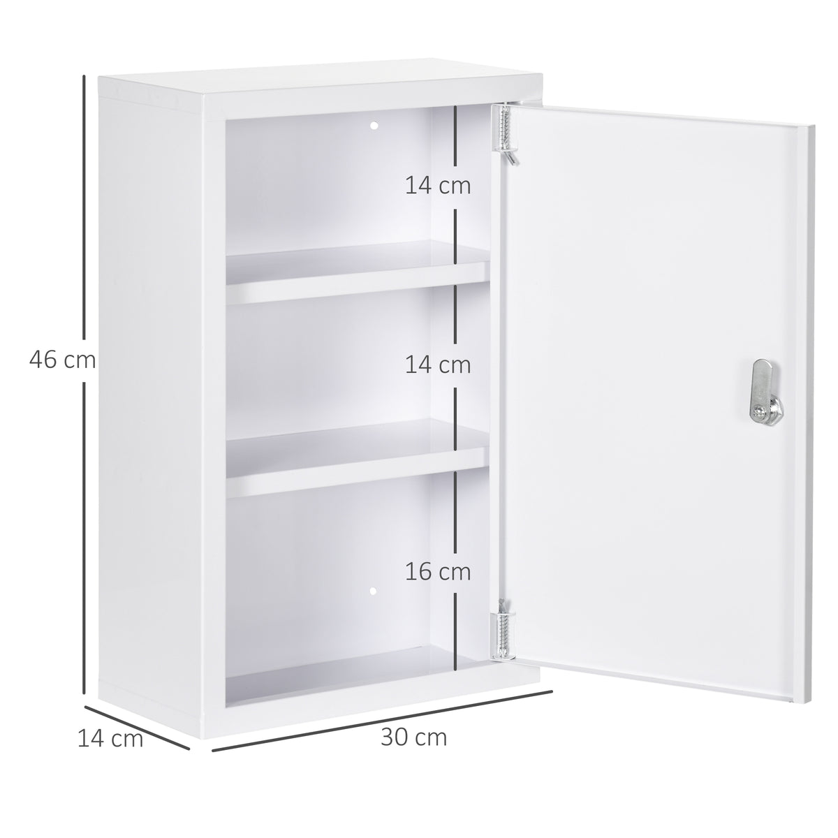 Armoire à pharmacie murale en acier, armoire à médicaments à 3 niveaux porte verrouillable 2 clés, 30x14x46cm, blanc-2