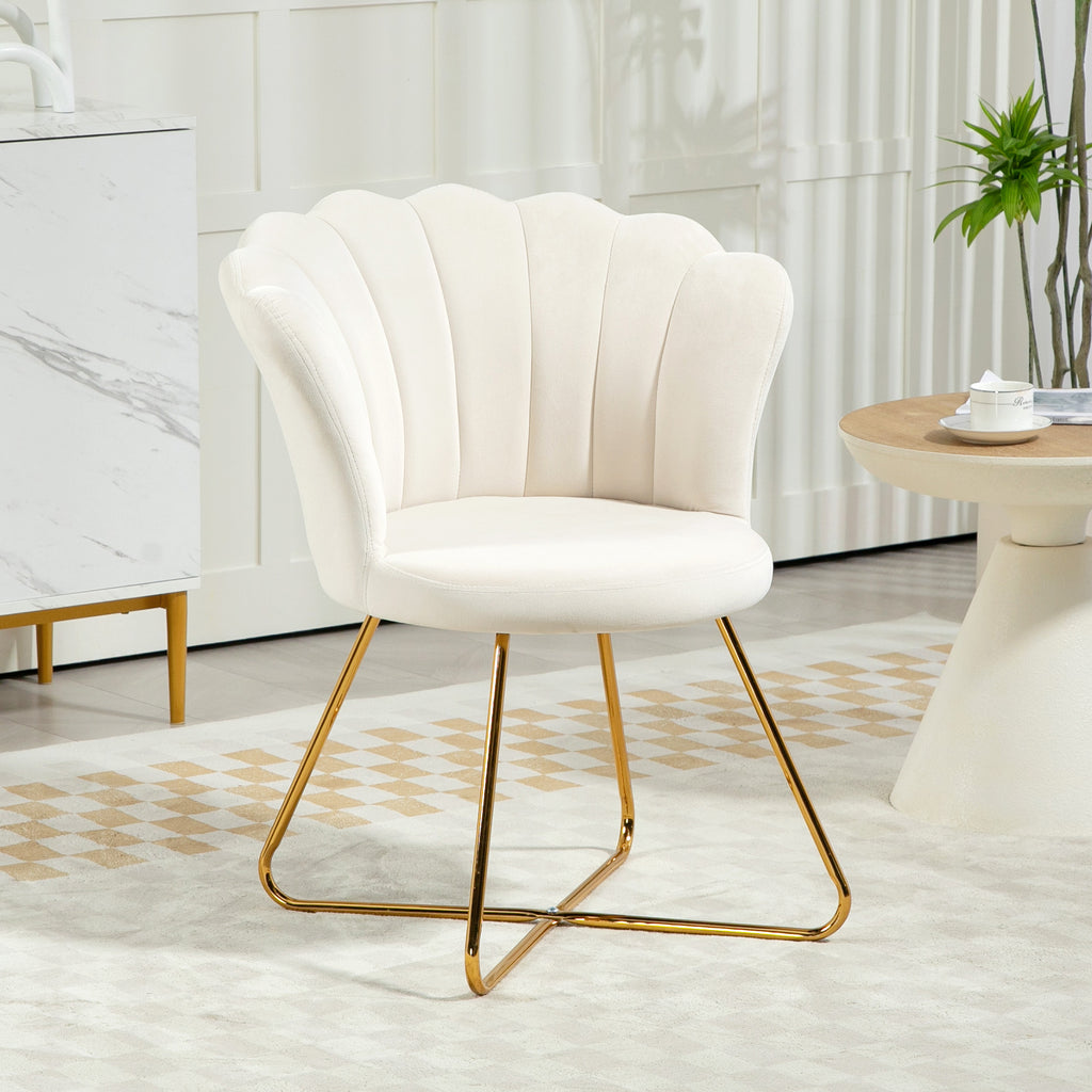 Fauteuil coquillage chaise coiffeuse fauteuil en velours fauteuil de salon avec pieds en acier 69 x 64 x 80 cm crème-1