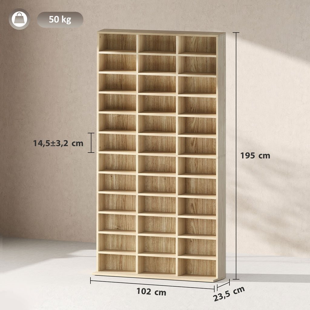 Rangements pour CD et DVD, étagère rangement 1116 CD/528 DVD, 36 compartiments et étagères réglables, chêne-2