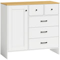 Buffet Cuisine, Meuble de Rangement avec 5 Tiroirs et Porte, Style Rustique, 100 x 40 x 94 cm, Blanc-0