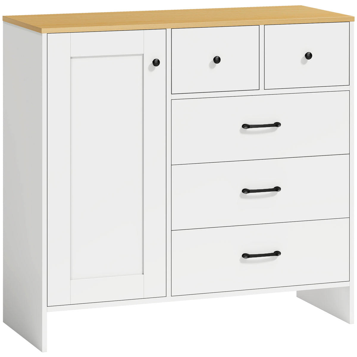 Buffet Cuisine, Meuble de Rangement avec 5 Tiroirs et Porte, Style Rustique, 100 x 40 x 94 cm, Blanc-0