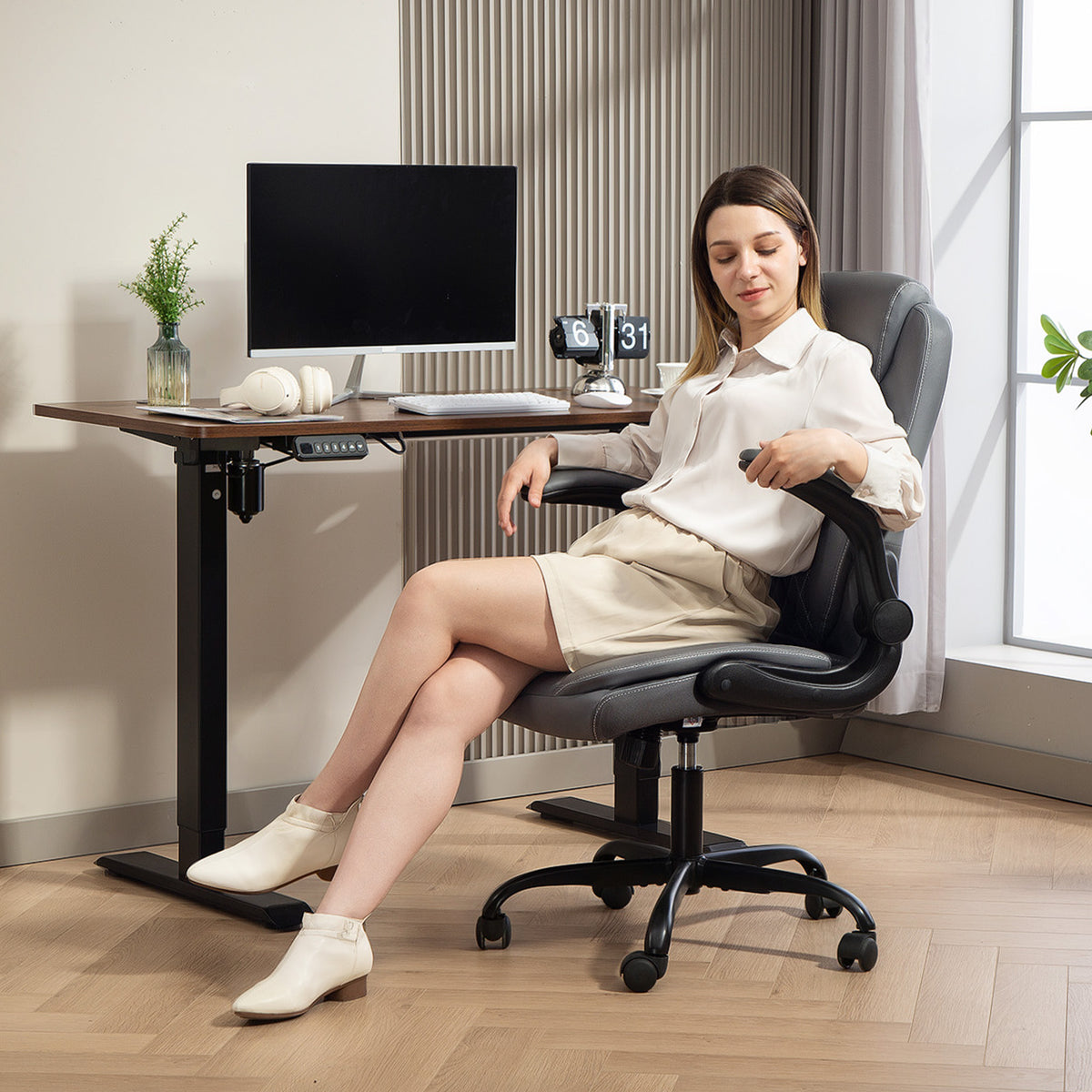 Fauteuil de bureau, chaise bureau ergonomique avec accoudoirs relevables, hauteur réglable, fonction de bascule, gris-7