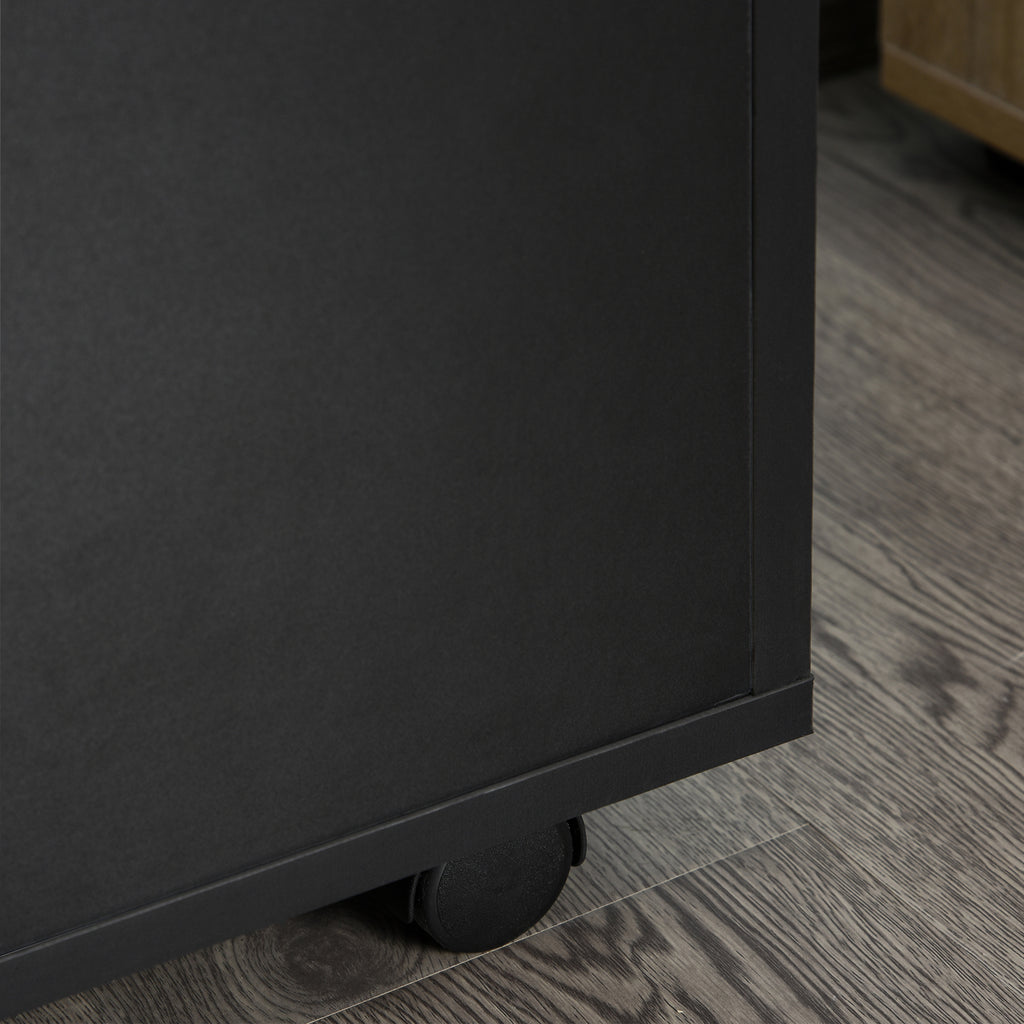Caisson de bureau rangement bureau sur roulettes tiroir placard niche panneaux particules noir-9