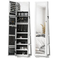 Armoire à Bijoux pivotante verrouillable boîte à bijoux avec Miroir - Armoire Bijoux Multi-Rangement - en Bois Blanc-0