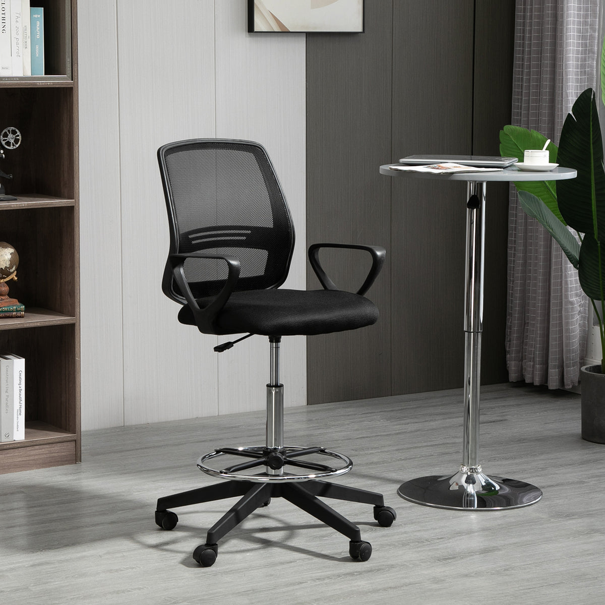 Fauteuil de bureau chaise de bureau assise haute réglable tabouret de bureau pivotant 360° maille respirante-1