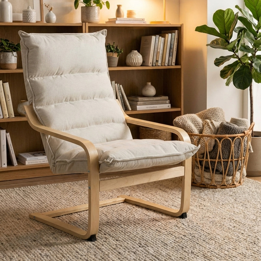 Fauteuil salon fauteuil de loisirs moderne fauteuil chambre avec accoudoirs incurvés, coussins, 67 x 83 x 105 cm, crème-1
