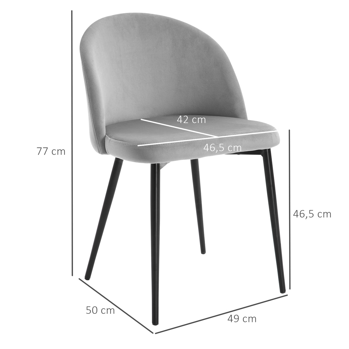 Lot de 4 chaises salle à manger chaise de cuisine scandinave chaise en velours rembourrée avec pieds effilés en métal, pour salon, salle à manger, multicolore-2