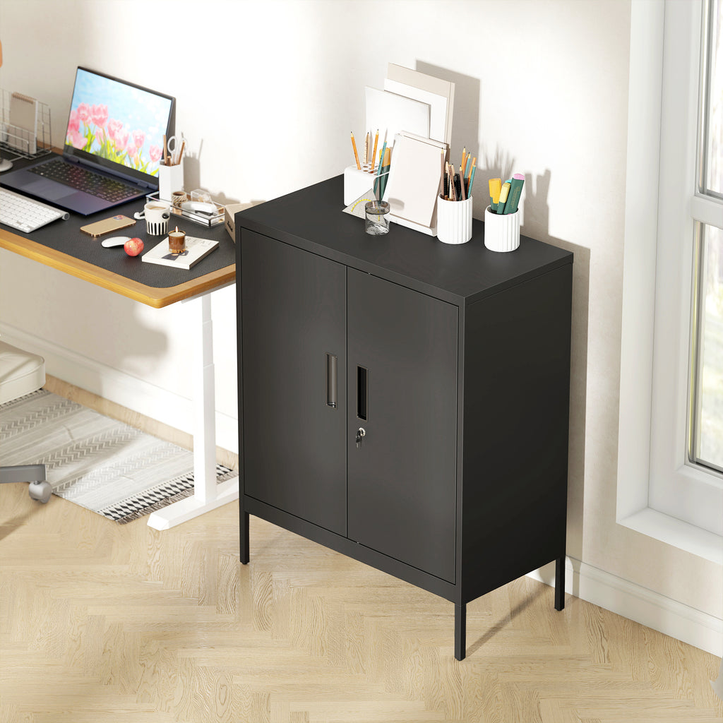 Armoire de Bureau Métallique, 80 x 40 x 100 cm, Meuble de Rangement, Serrure, 2 Portes et 2 Étagères Réglables, Noir-7