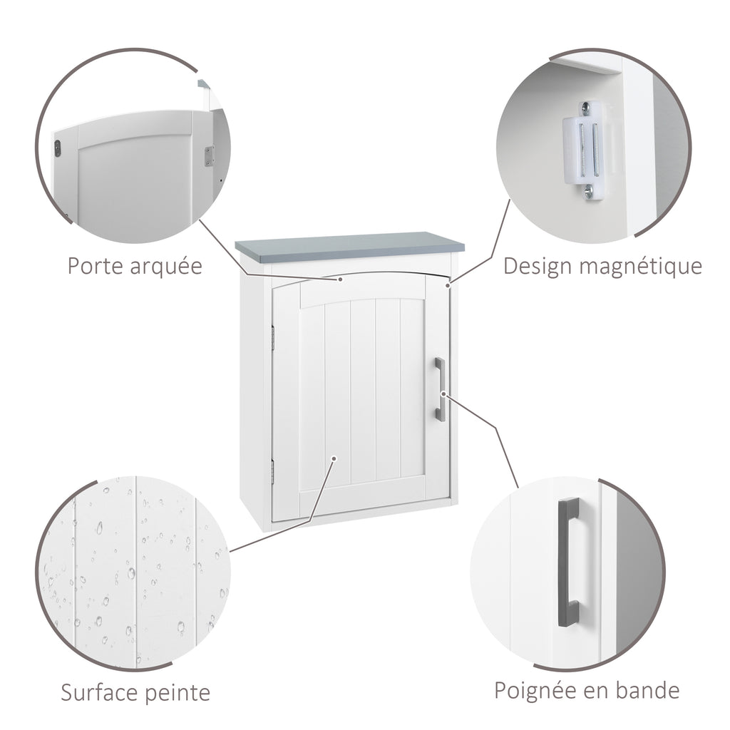 Meuble wc suspendu armoire à pharmacie murale armoire salle de bain rangement avec porte et étagère réglable - 41 x 18,5 x 52 cm - MDF - blanc-6