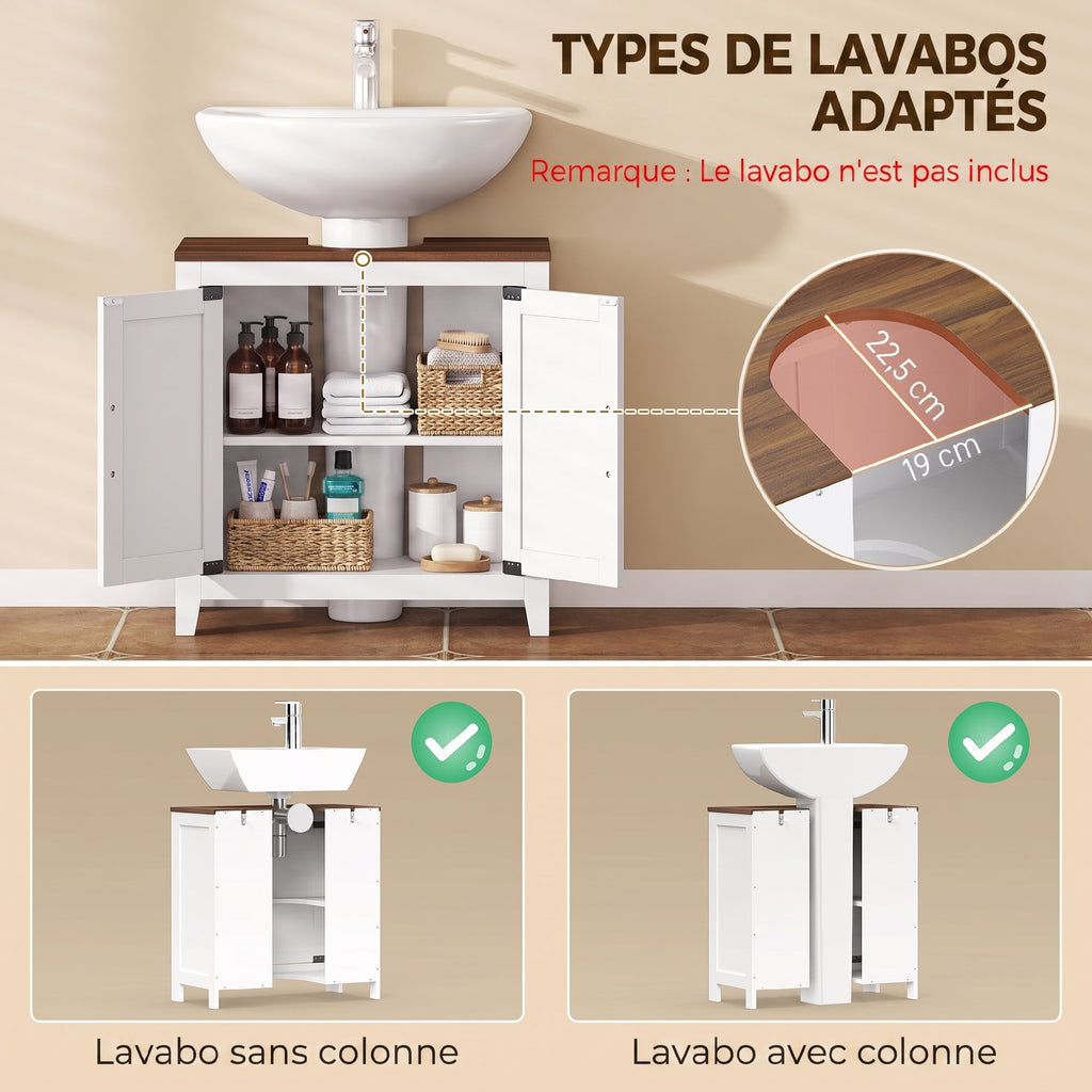 Meuble sous lavabo, meuble de salle de bain moderne avec 2 portes de grange et étagère réglable, blanc-3