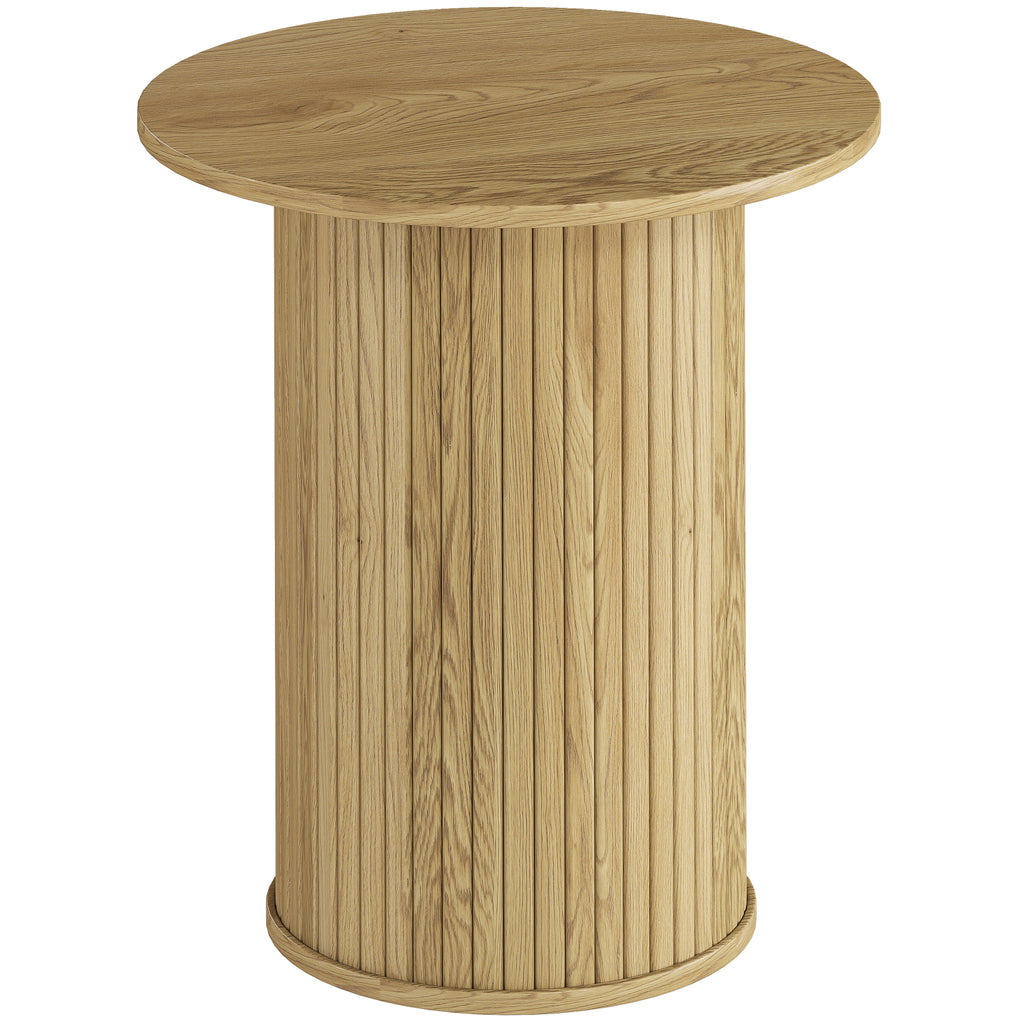 Table d'appoint ronde Ø 48 cm, table basse avec pieds cannelés pour salon, chambre ou petit espace, chêne-0