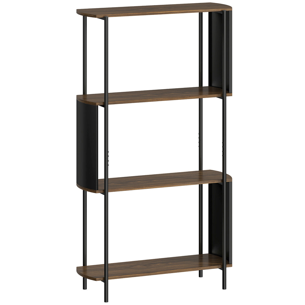 Étagère de rangement, bibliothèque à 4 niveaux avec panneaux latéraux incurvés, cadre en acier, 80x30x141cm, marron-0