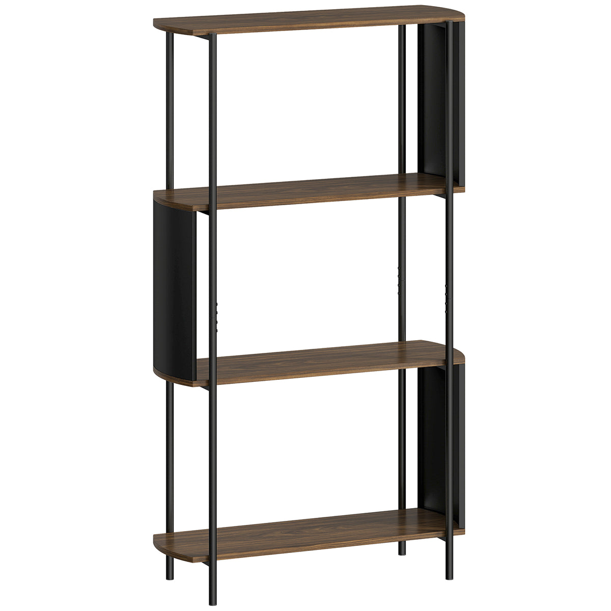 Étagère de rangement, bibliothèque à 4 niveaux avec panneaux latéraux incurvés, cadre en acier, 80x30x141cm, marron-0
