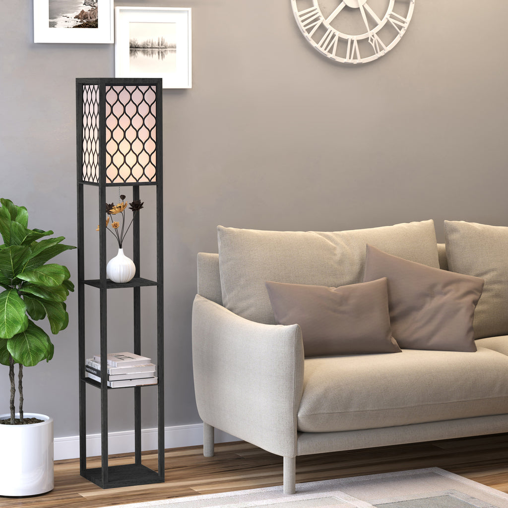 Lampadaire étagère Lampe étagère 26L x 26l x 160H cm 4 Niveaux MDF Noir Motif nid d'abeille-7