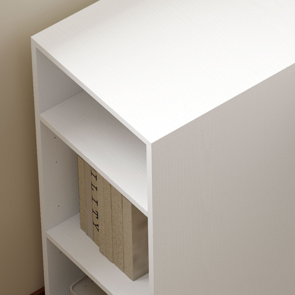 Bureau d'Angle, Bureau Informatique en L, 3 Tiroirs, 5 Compartiments Ouverts, Étagères Réglables, 140x100x75cm, Blanc-9