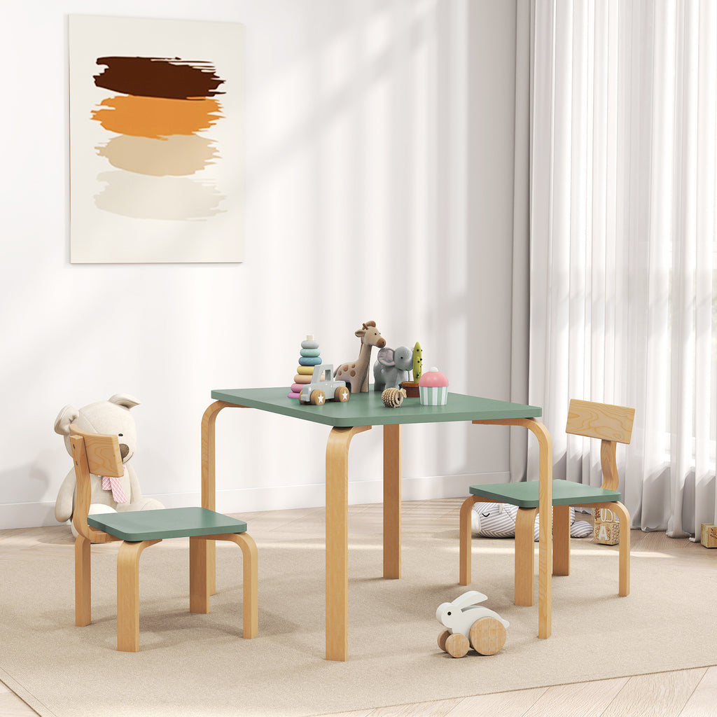 Table enfant avec chaises, lot table et 2 chaises enfant en bois pour dessiner, jouer, étudier, 78x53x53cm, vert-9