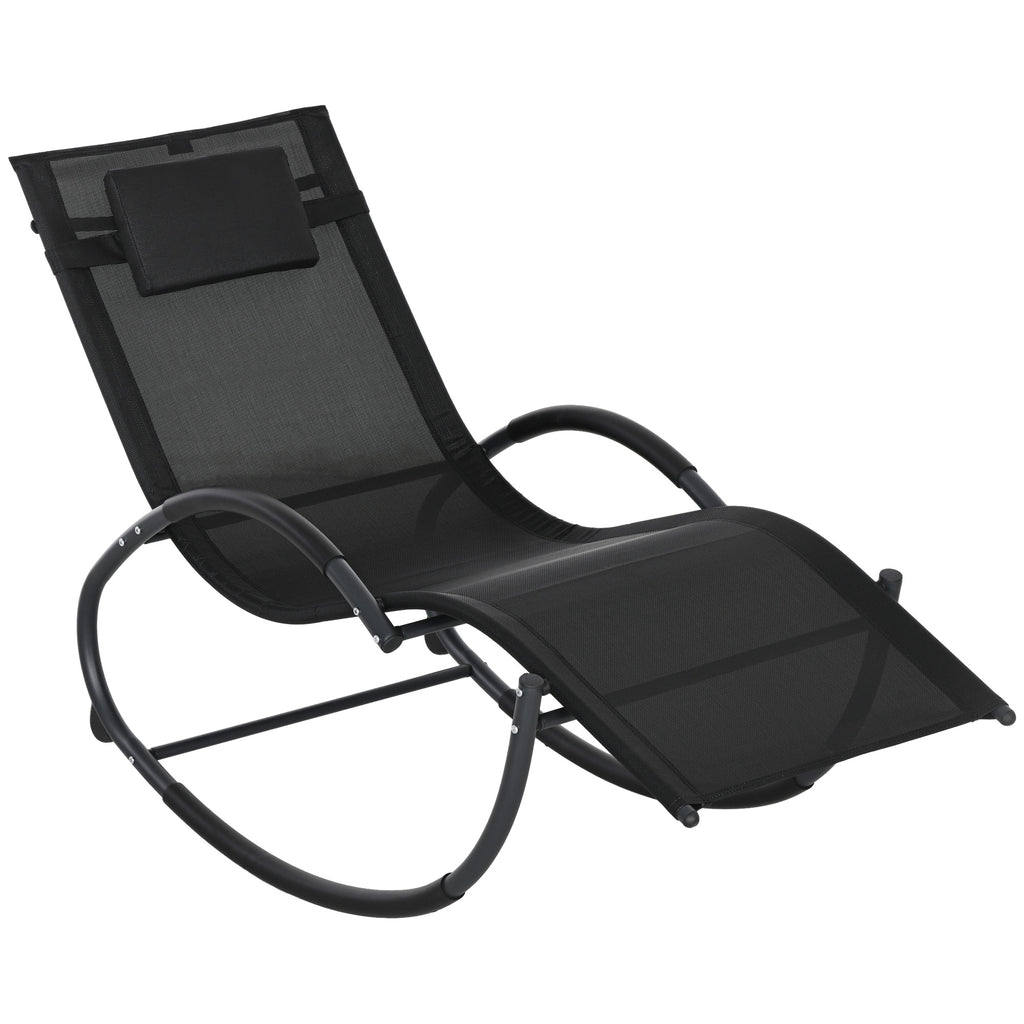 Chaise longue à bascule avec tétière utilisation extérieure intérieure noir-0