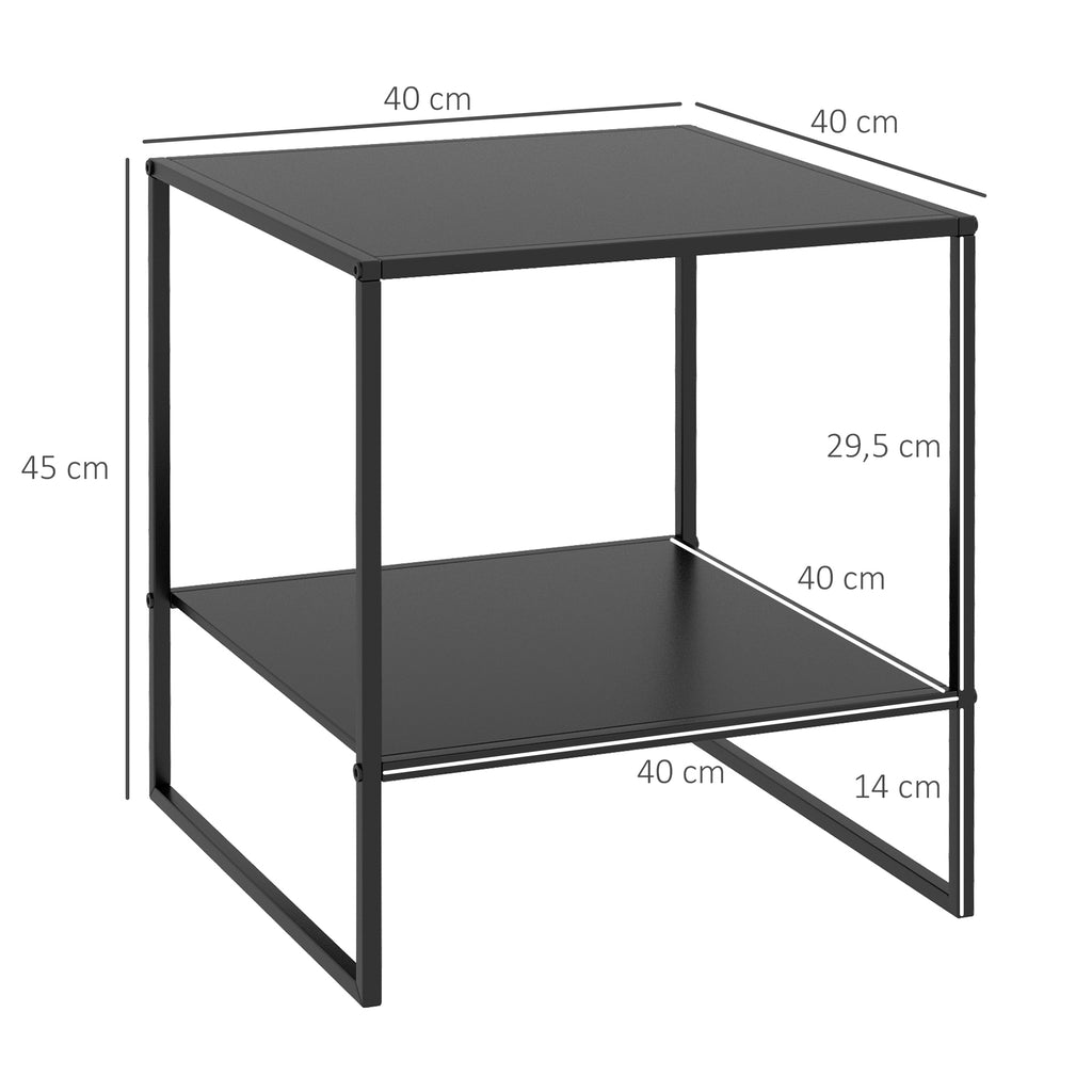Table basse d'appoint carrée style industriel en métal noir avec une étagère - 40 x 40 x 45 cm noir-2