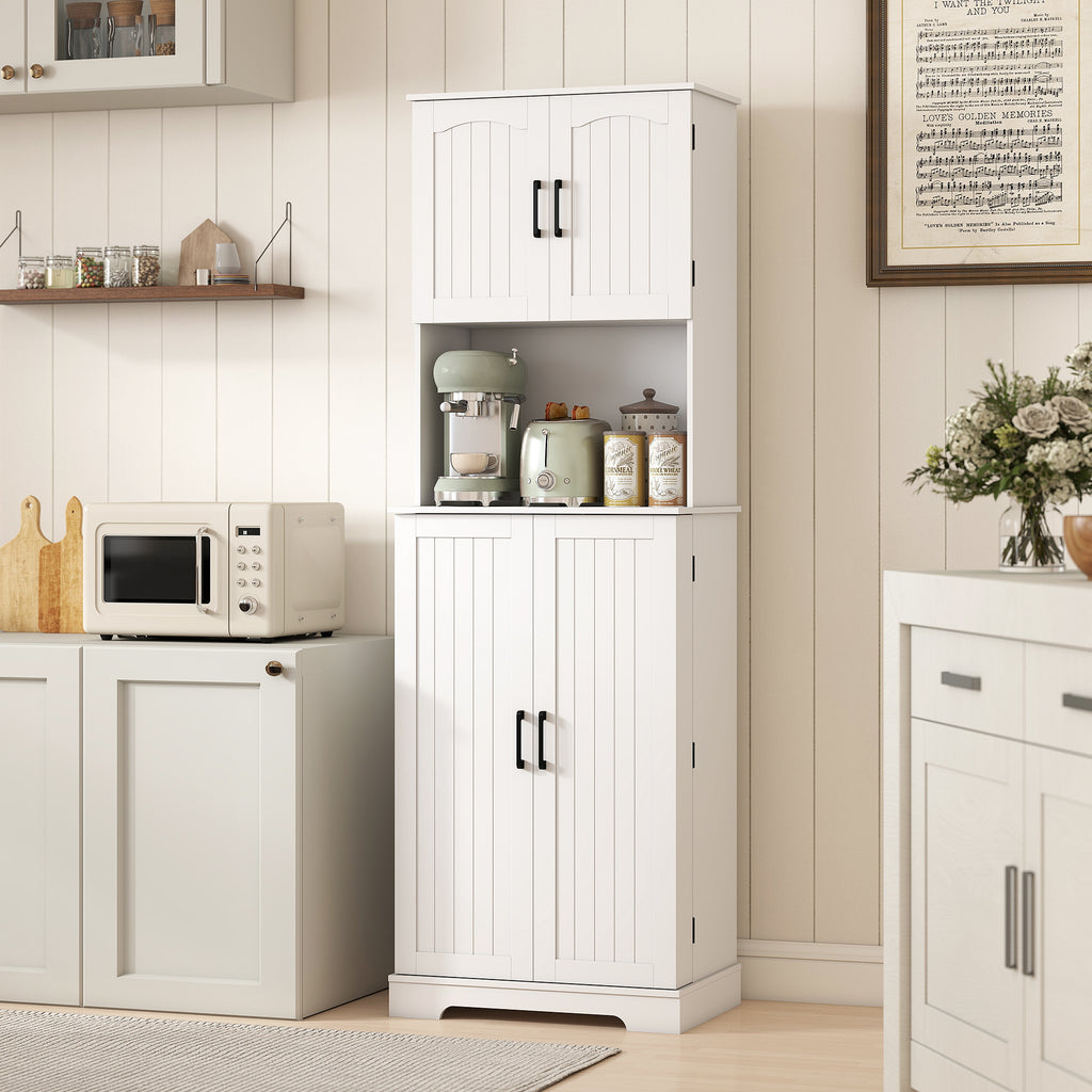 Buffet haut cuisine armoire de cuisine, 4 portes plan de travail 8 porte-épices étagères réglables 60x40x181,5cm blanc-8