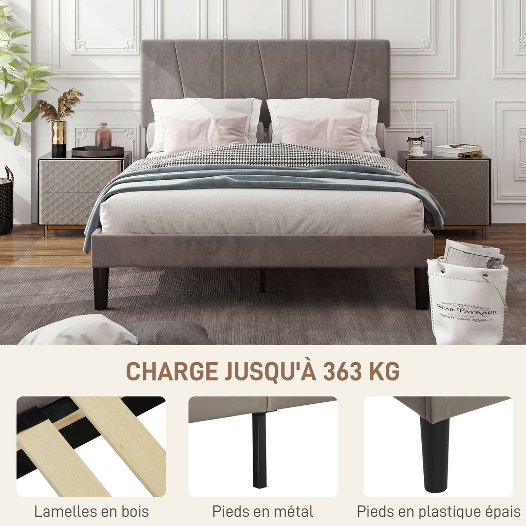 Cadre de lit double 140 x 190 cm lit 2 personnes tête de lit réglable sommier 150 x 198 x 100/105/110/115/120 cm gris-5