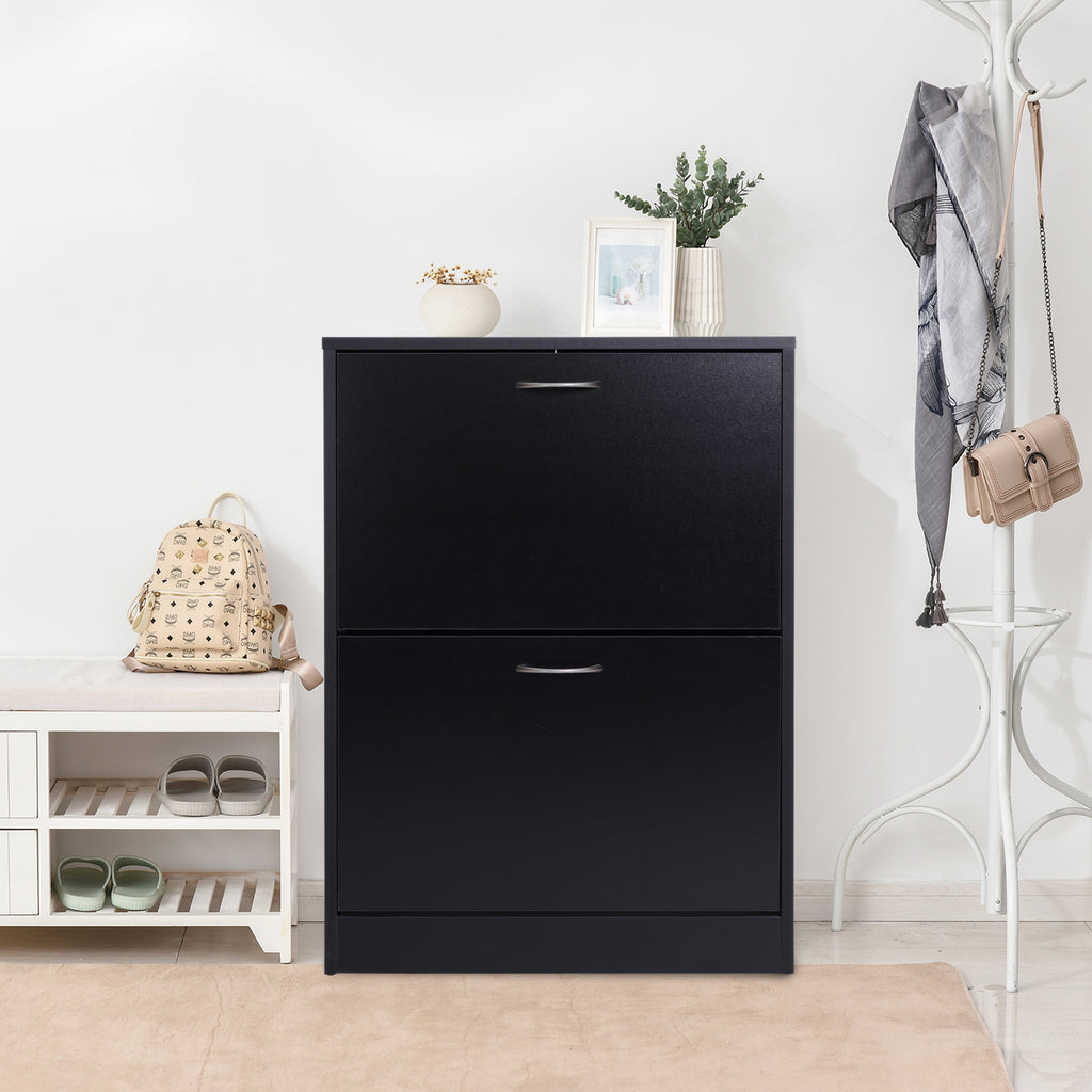 Armoire à Chaussures Meuble à Chaussures dim. 60L x 24l x 80H cm 2 Portes abattantes Noir-3