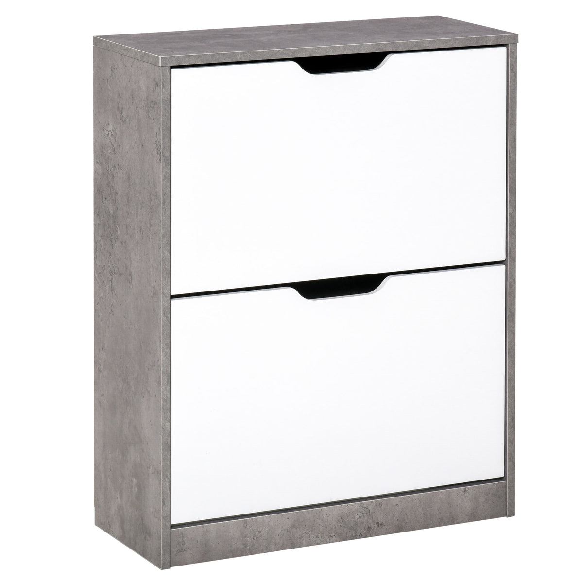 Meuble à chaussures meuble d'entrée placard de rangement, 2 portes abattantes, 62,5 x 26 x 81 cm, gris et blanc-0